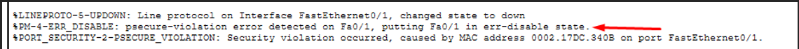Messages violation Port Security