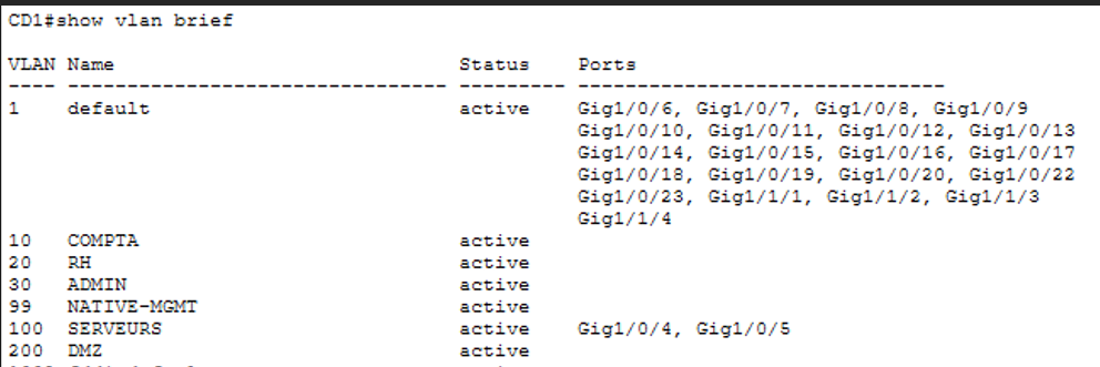 show vlan brief CD1