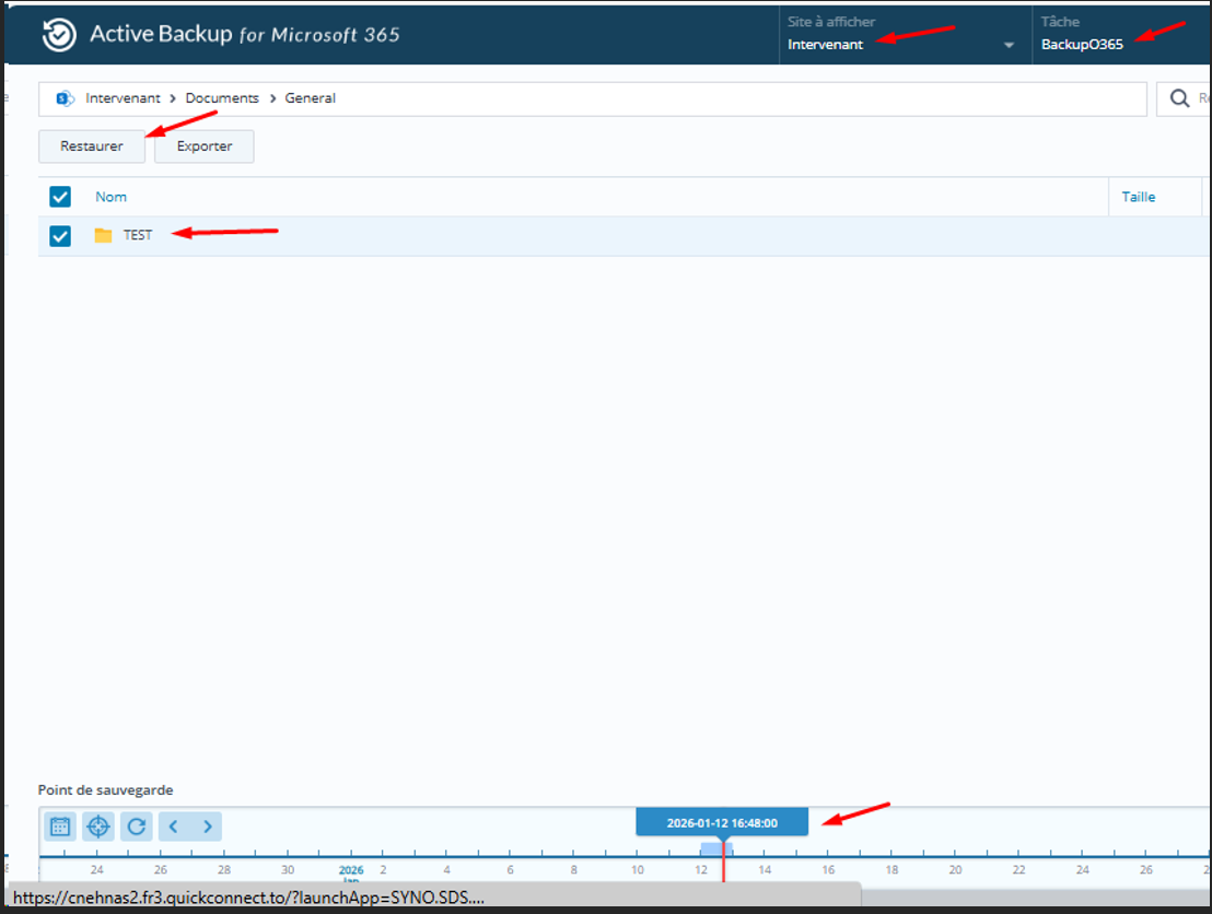 Active Backup — navigation SharePoint