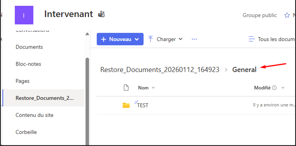 Résultat restauration SharePoint