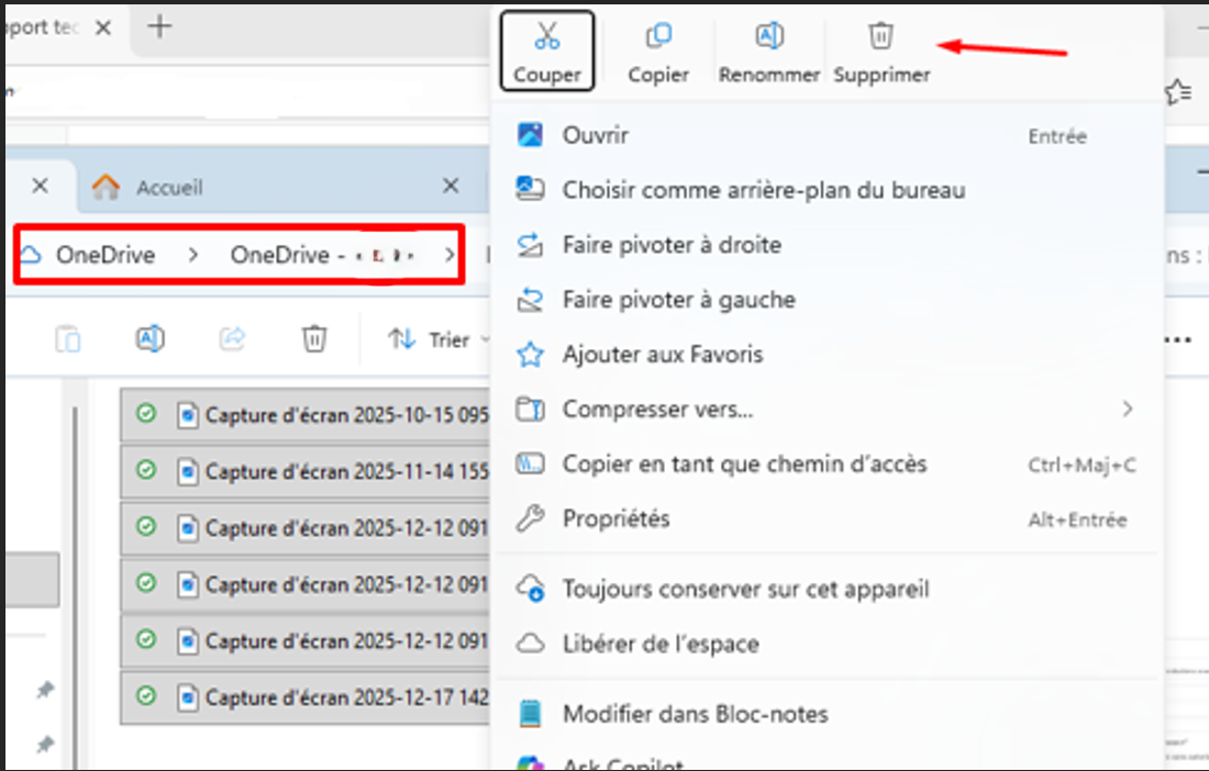 Suppression d'un dossier OneDrive
