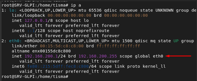 Serveur GLPI — ip a