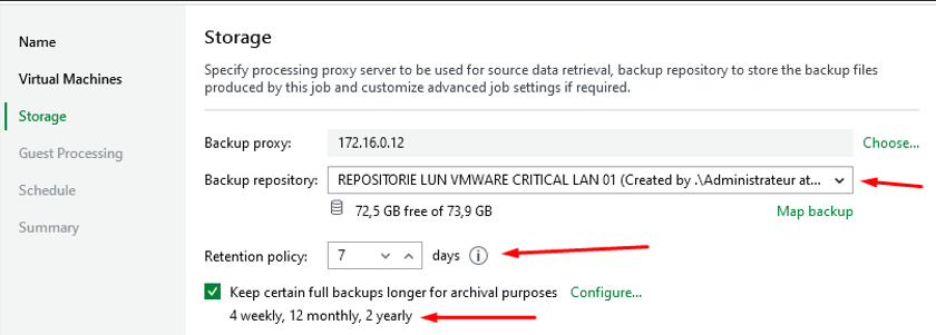 Paramètre de stockage