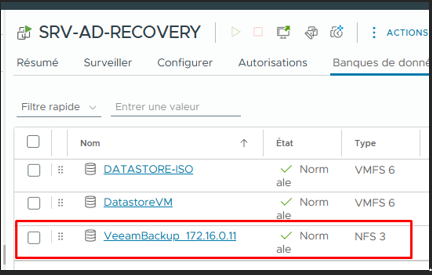 Datastore NFS VeeamBackup temporaire