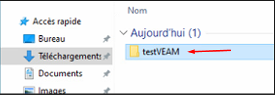 Explorateur Windows — dossier testVEAM restauré dans Téléchargements