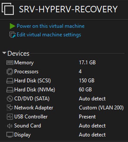 SRV-HYPERV-RECOVERY — nouvelle machine avec specs identiques