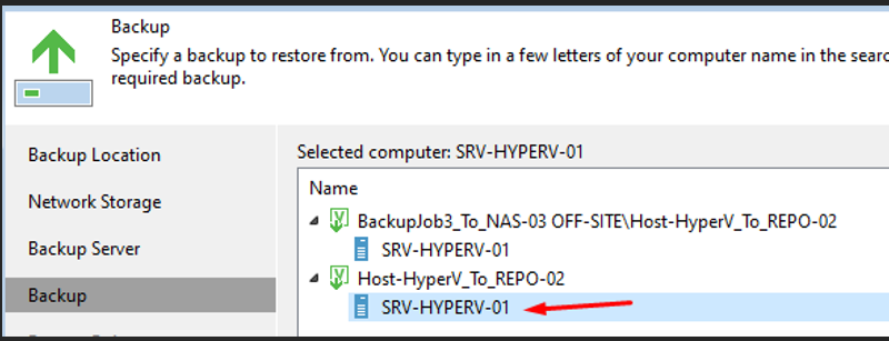 Backup — SRV-HYPERV-01 dans BackupJob3_To_NAS-03 OFF-SITE